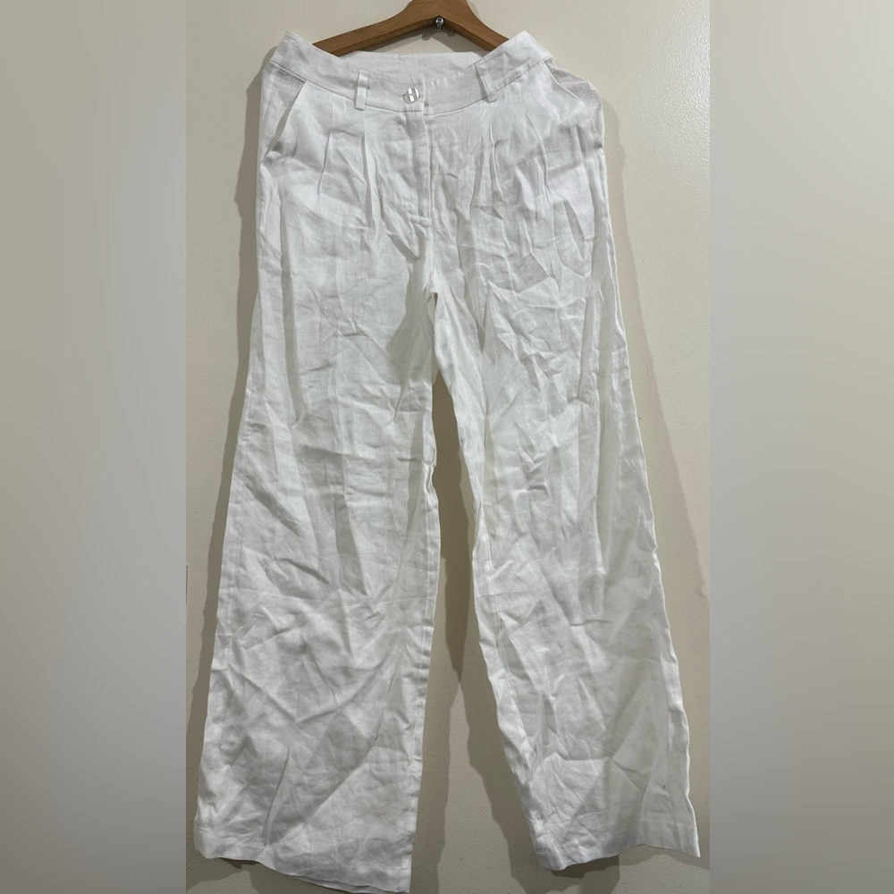 MONDAY Women's White Wide-Leg Linen Pants